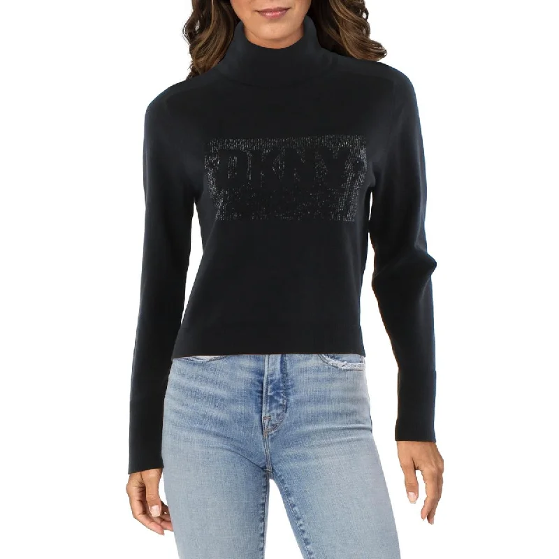 DKNY Jeans Womens Embellished Cropped Turtleneck Sweater Open Front Closed Front Wrap Front DKNY Jeans Womens Embellished Cropped Turtleneck Sweater Open Front Closed Front Wrap Front