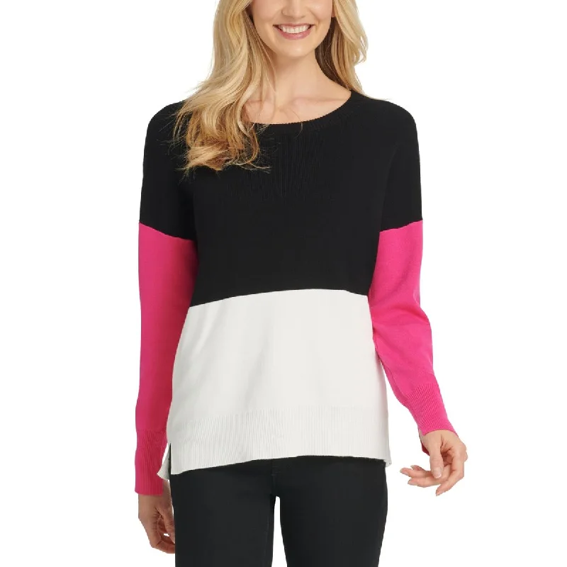 DKNY Womens Colorblock Ribbed Trim Crewneck Sweater Boxy Sweater Fitted Sweater A-Line DKNY Womens Colorblock Ribbed Trim Crewneck Sweater Boxy Sweater Fitted Sweater A-Line
