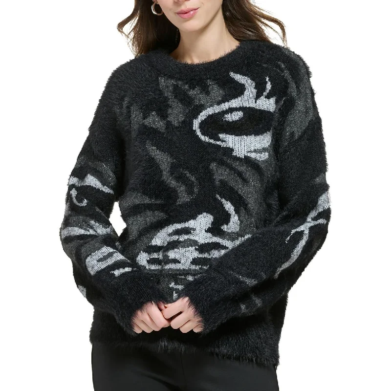 DKNY Womens Knit Printed Pullover Sweater