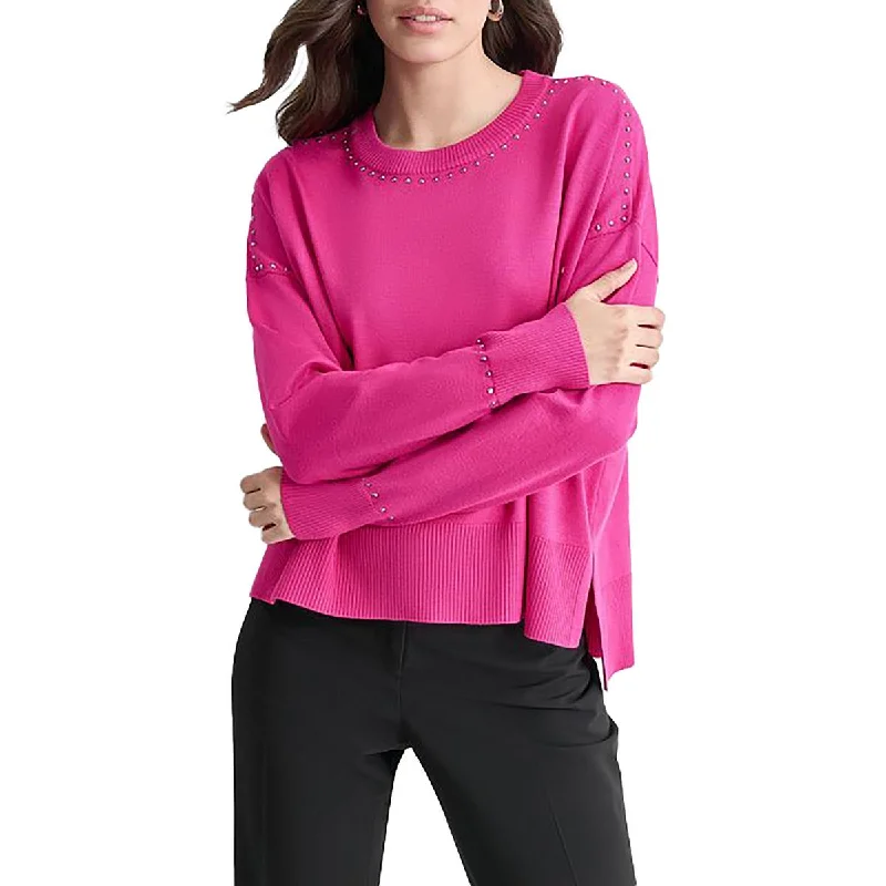 DKNY Womens Knit Studded Pullover Sweater