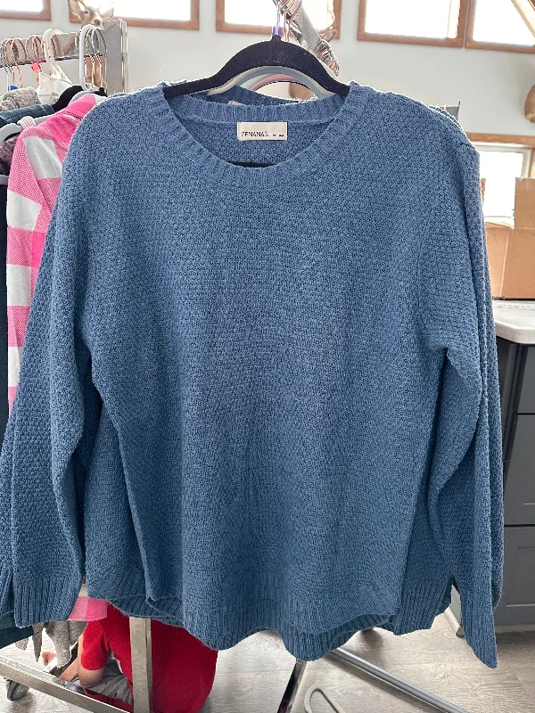 Dusty Blue round hem sweater Iron Safe Non-Iron Wrinkle Free
