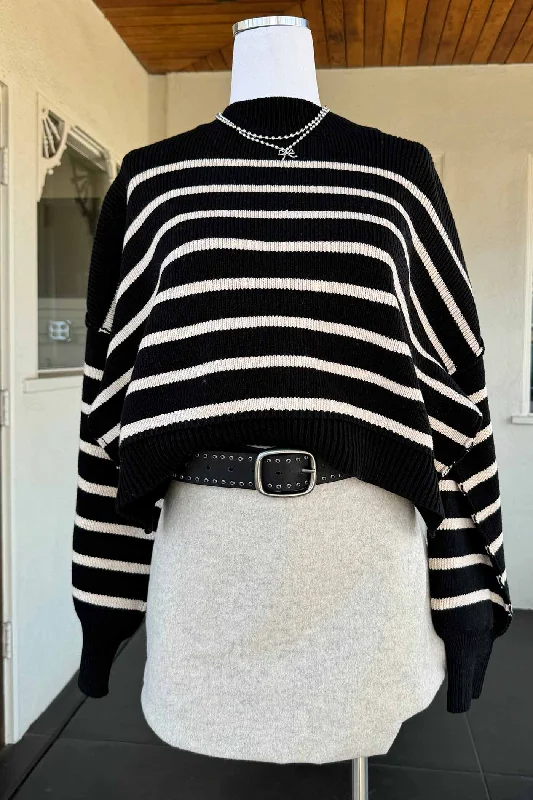 Striped Crop Sweater by For Good Print Jacquard Patchwork