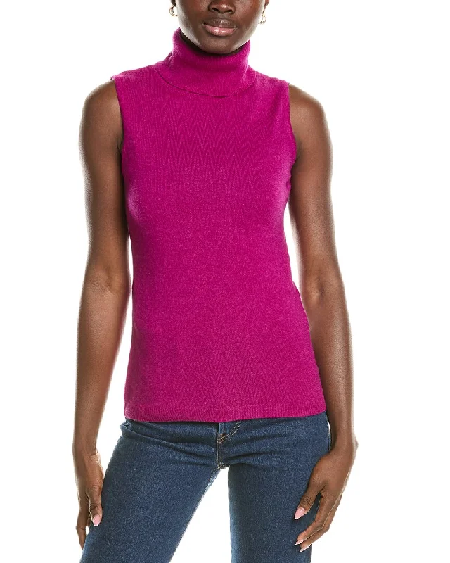 Forte Cashmere Sleeveless Turtleneck Cashmere Sweater Zippered Buttoned Snapped