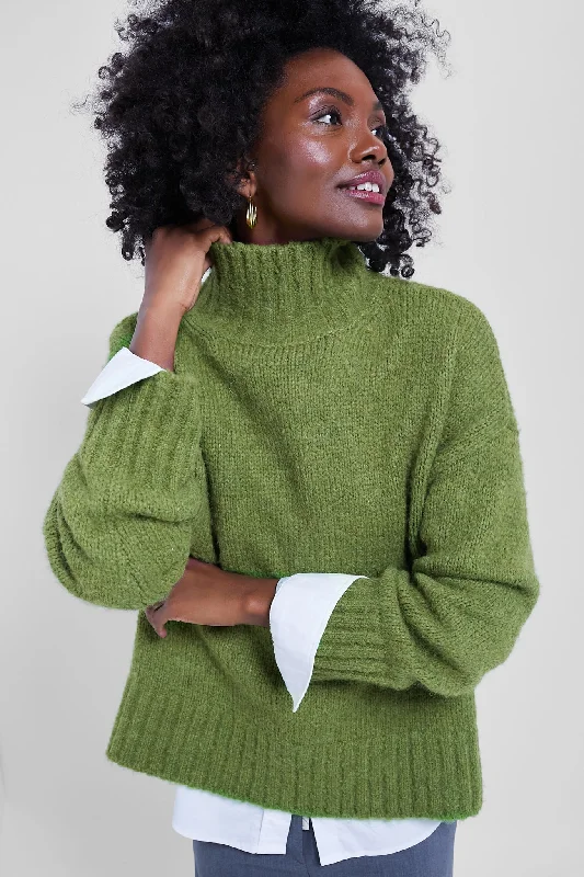 Green Boucle Hannah Turtleneck Sweater Handmade Hand-knitted Hand-woven