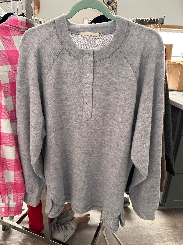 Grey Melange Button Sweater High Neck Crew Neck V-Neck