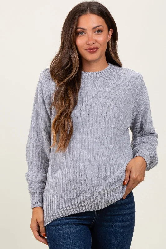 Heather Grey Chenille Knit Maternity Sweater Hooded Caped Shawl Collar