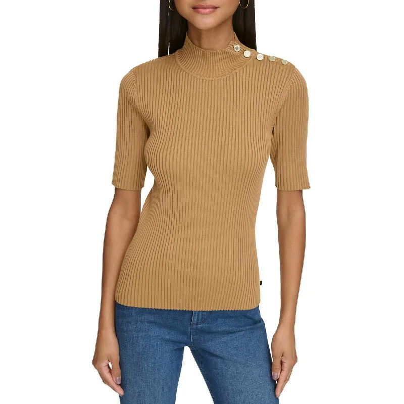 Karl Lagerfeld Paris Womens Button Trim Elbow Sleeve Mock Turtleneck Sweater Lightweight Heavyweight Midweight Karl Lagerfeld Paris Womens Button Trim Elbow Sleeve Mock Turtleneck Sweater Lightweight Heavyweight Midweight