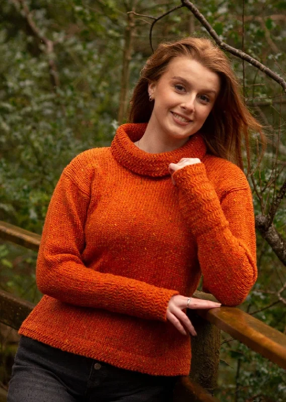 Ladies Wool Tunic Sweater | Orange Lace Blend Ribbed Blend Corduroy Blend
