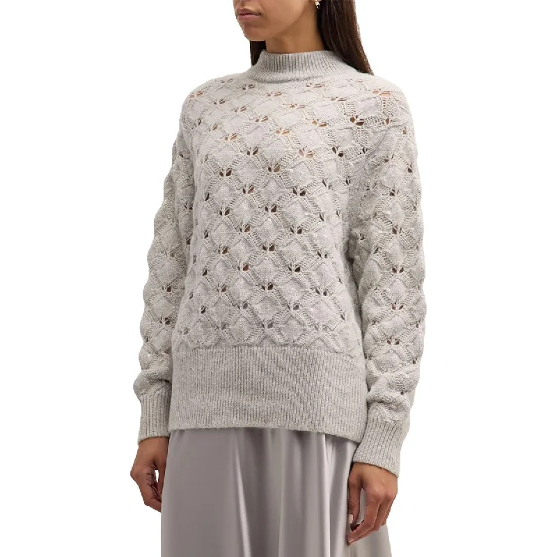 Lafayette 148 New York Womens Sequined Long Sleeve Funnel-Neck Sweater