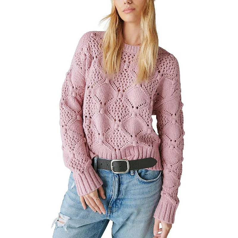 Lucky Brand Womens Knit Ribbed Trim Crewneck Sweater Collared Crew Neck Turtle Neck