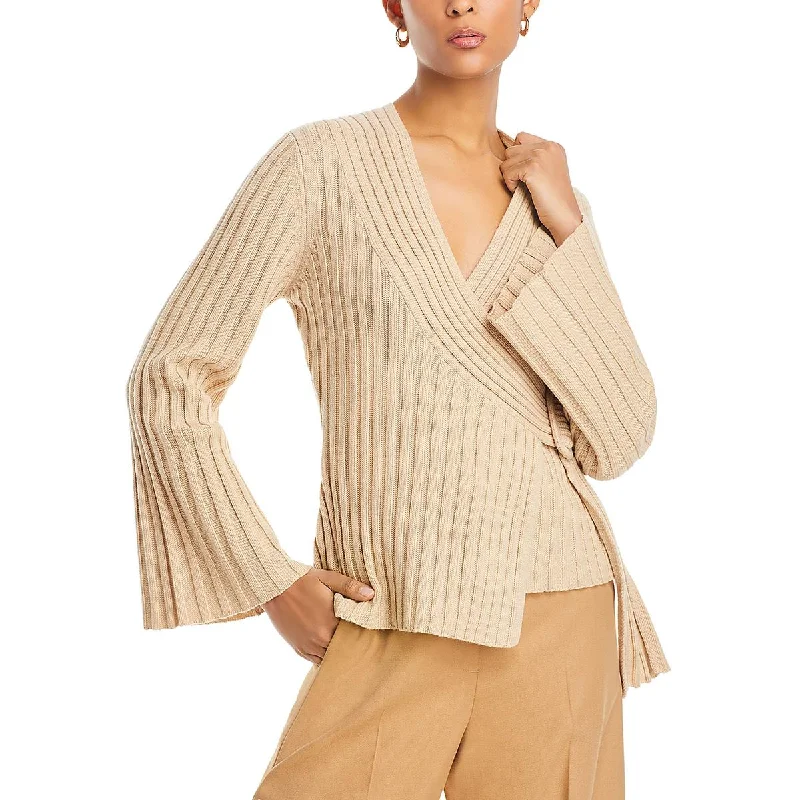 Malene Birger Womens Wool Faux Wrap Wrap Sweater Chenille Blend Fleece Blend Nylon Blend