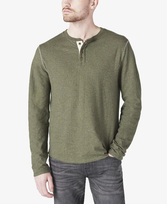 Men's Duo-Fold Henley Long Sleeve Sweater Layered Multi-layer Single Layer