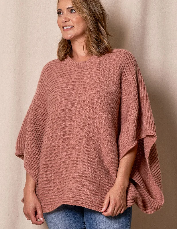 Natalie Cropped Sweater Poncho - Dusty Rose Seamless Knitted Crochet