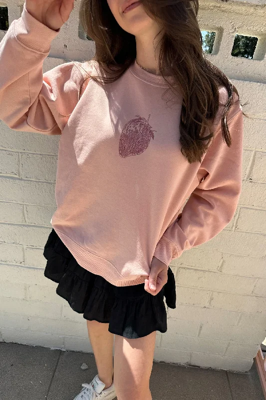 Strawberry Graphic Sweater Mesh Sweater Canvas Denim