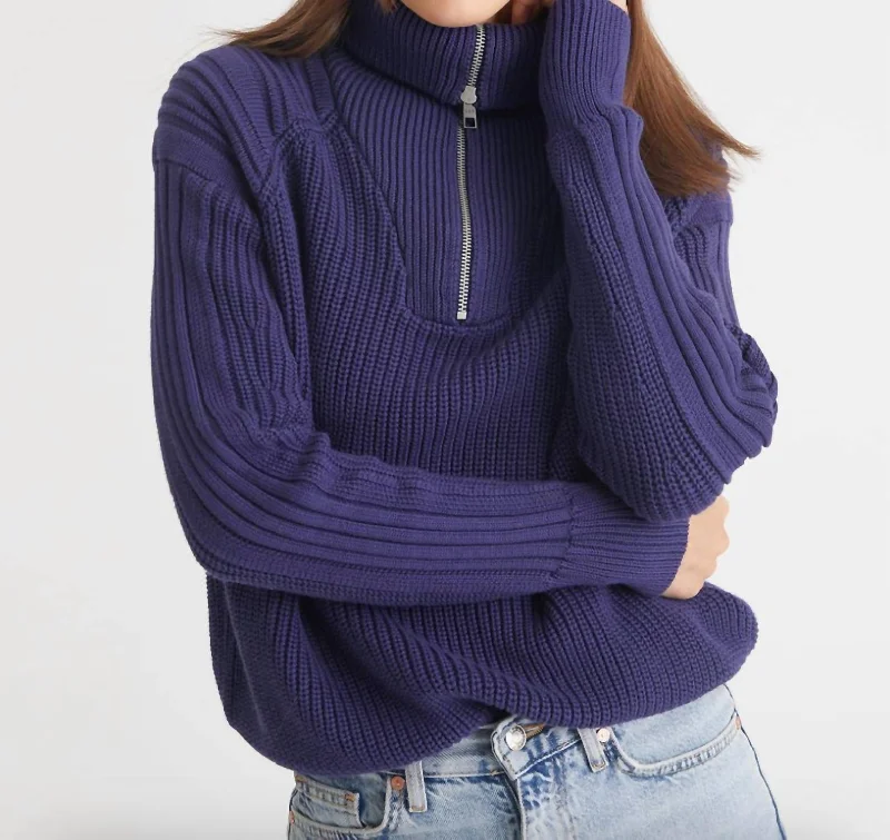 Nina 3/4 Zip Sweater In Indigo Nylon Fabric Polyester Fabric Spandex Fabric