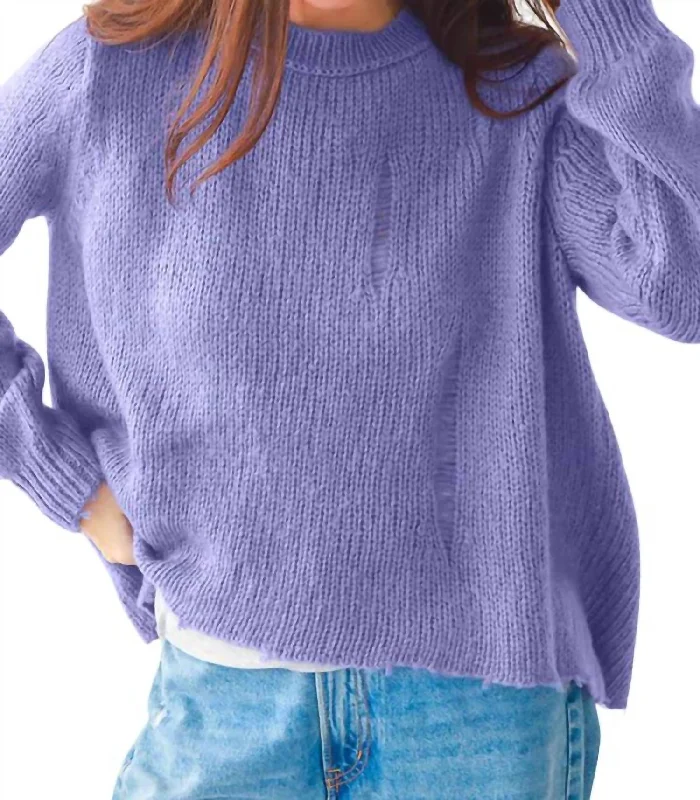 Oliver Distressed Crew Sweater In Purple Oversized Loose Flowy