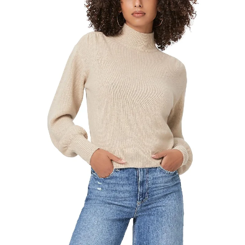 Paige Womens Knit Ribbed Trim Mock Turtleneck Sweater Real Fur Shearling Chenille