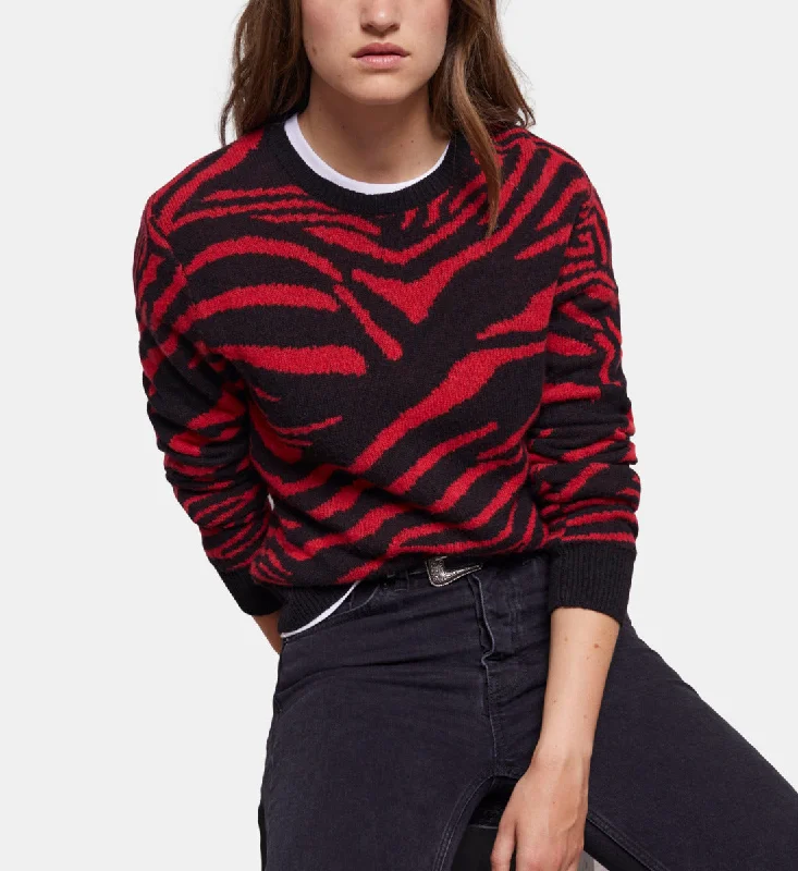 Printed Crew Neck Sweater Zippered Front Buttoned Front Snap Front