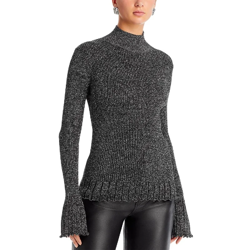 Proenza Schouler Womens Avery Scalloped Metallic Mock Turtleneck Sweater