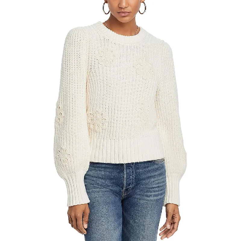 Rails Womens Romy Crochet Cable Knit Crewneck Sweater High Neck Crew Neck V-Neck