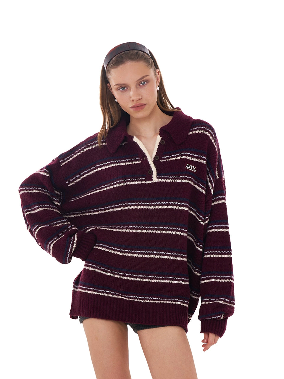 Retro Striped Mohair Polo Sweater Sweater Knitwear Pullover