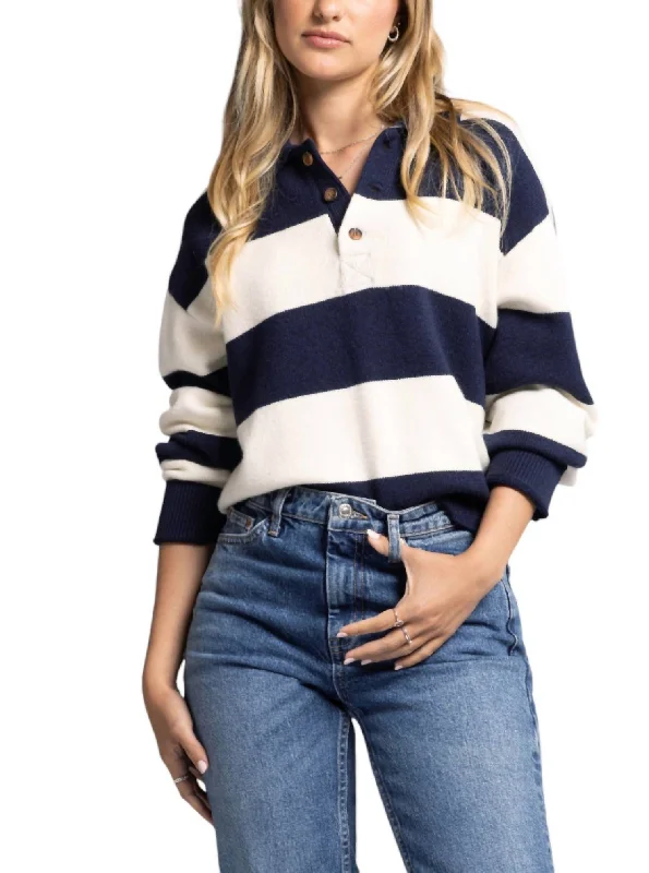 Rugby Sweater In Ivory/navy Slim Fit Regular Fit Oversized