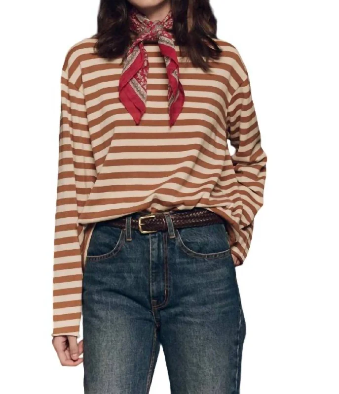 Sailor Sweater In Camel Stripe Hooded Sweater Collared Sweater Shawl Collar