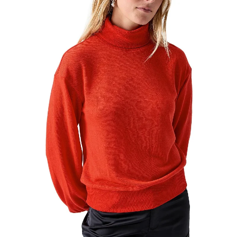 Sanctuary Womens Ruched Ribbed Trim Turtleneck Sweater Fitted Loose Oversized