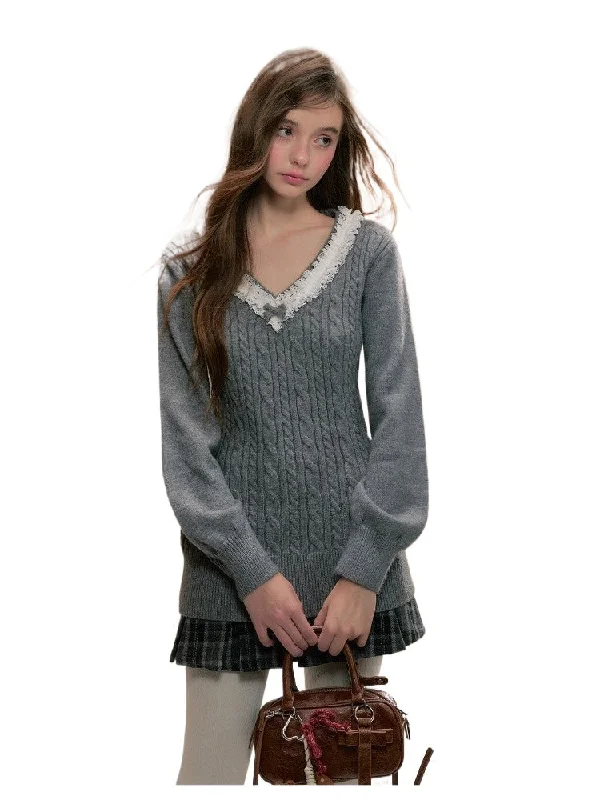 Gray V-Neck Sweater Sweater Knitwear Pullover