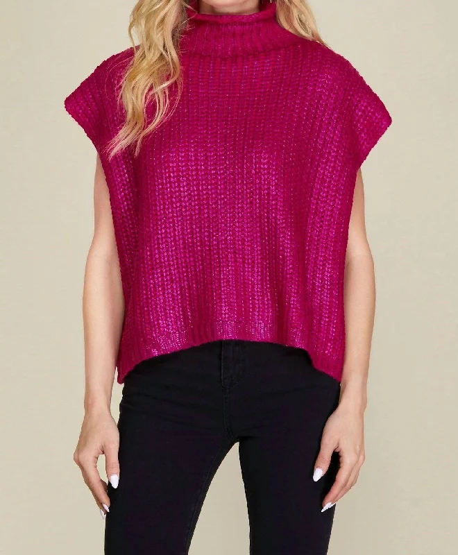 Sweet Pop Metallic Foil Sweater In Magenta Wool Fabric Cashmere Fabric Tweed Fabric