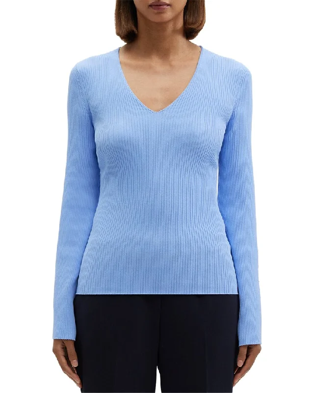 Theory Wide-Sleeve Cashmere Sweater Striped Floral Plaid