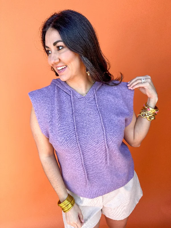 Totally Unique Sweater Top - Lavender Mesh Blend Leather Blend Suede Blend