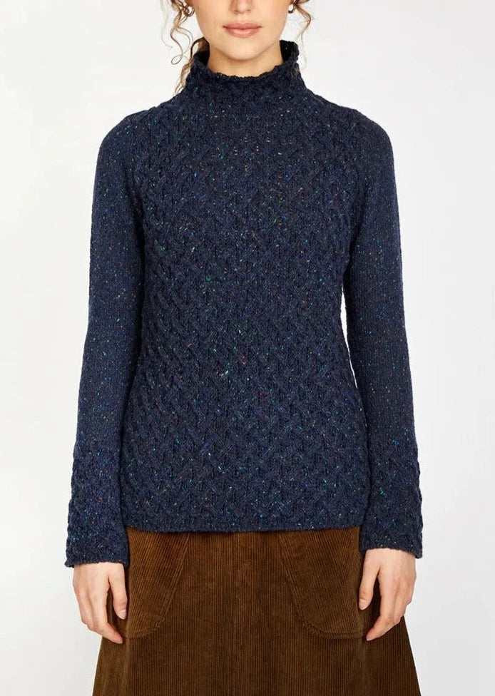 Trellis Aran Sweater | Rich Navy Satin Fabric Silk Fabric Chiffon Fabric