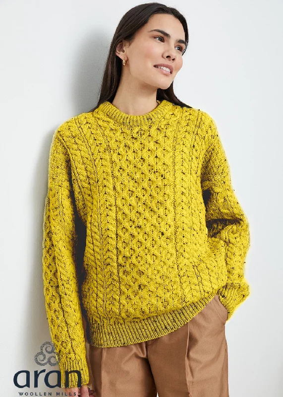 Unisex Aran Crew Neck Merino Sweater | Sunflower