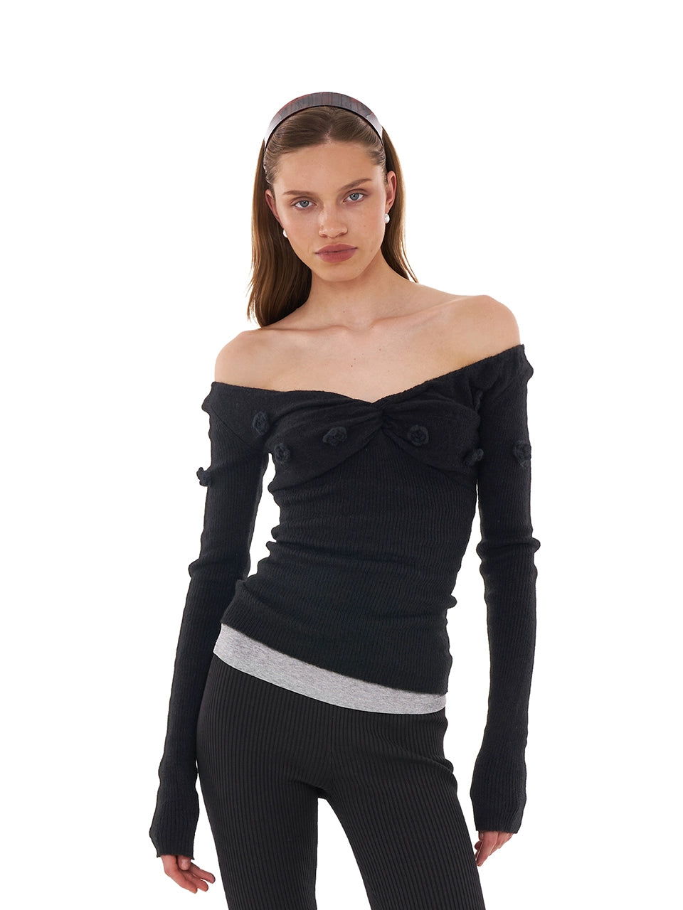 V-neck Floral Applique Sweater Turtle Neck Boat Neck Asymmetrical Neck