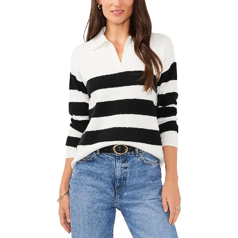 Vince Camuto Womens Striped Polo Pullover Sweater