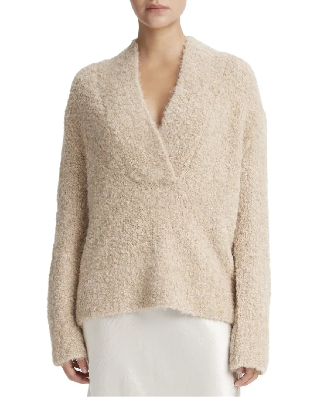 Vince Crimped Shawl Wool & Alpaca-Blend Sweater Notch Collar Peter Pan Collar Cowl Neck