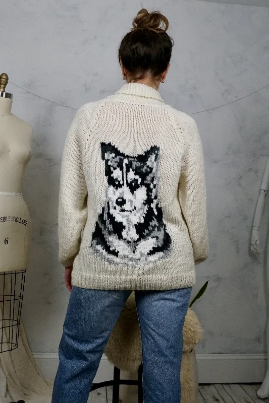 Vintage Siberian Husky Handknit Sweater