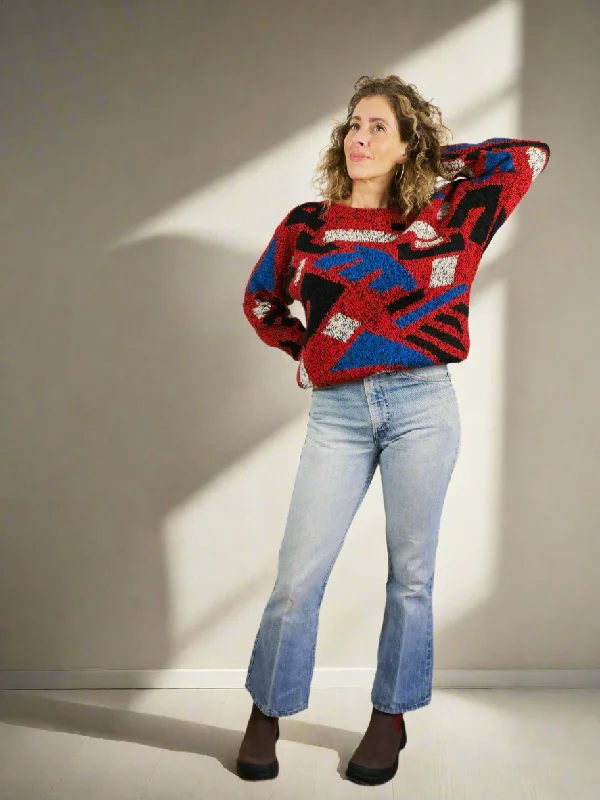Vintage Abstract Shape Sweater Beaded Sweater Sequined Faux Fur
