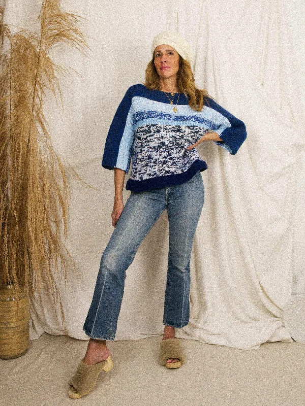 Vintage Blue Mood Marled Sweater Mesh Sweater Canvas Denim