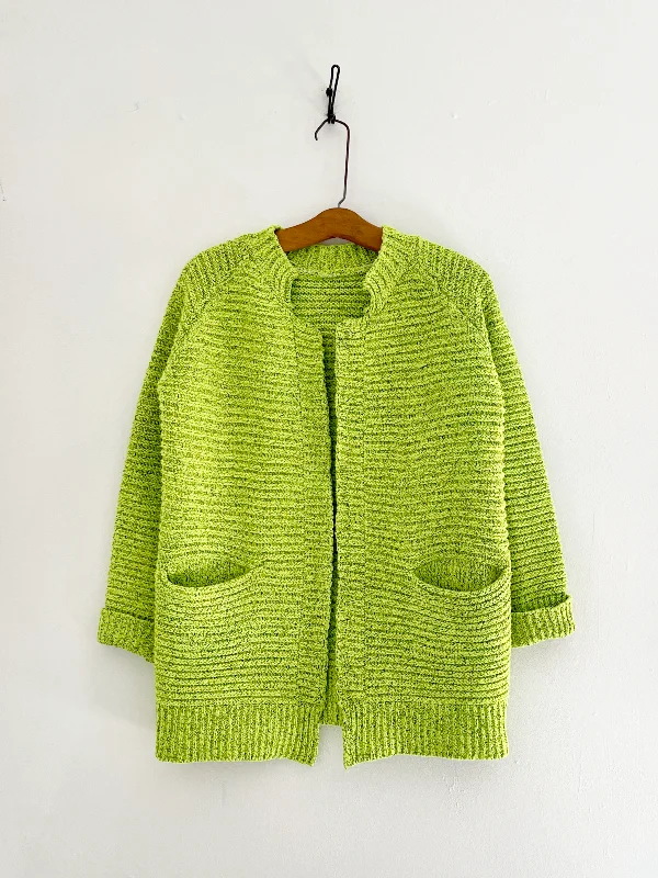 Vintage Day-Glo Green Ribbed Sweater Terry Blend Velvet Blend Canvas Blend
