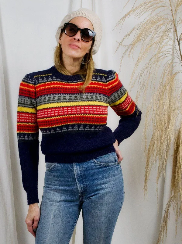 Vintage Fair Isle Wool Sweater Polka Dot Checkered Tartan
