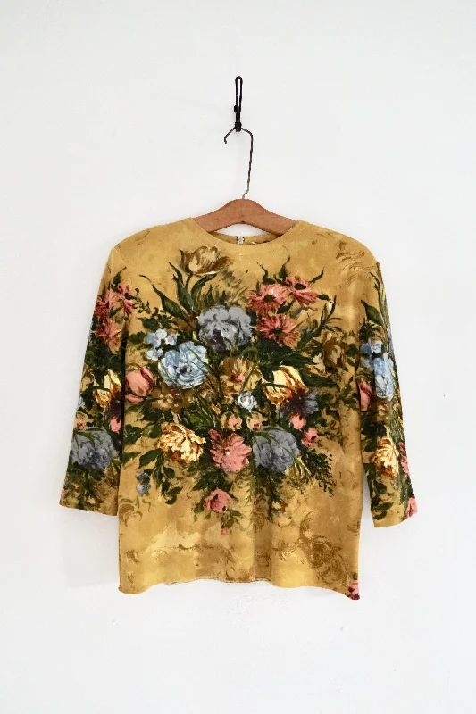 Vintage Floral Garden Watercolor Sweater Fitted Slim Tailored