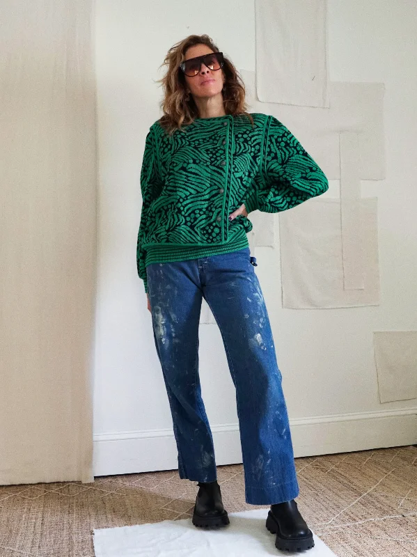 Vintage Green Abstract Print Sweater