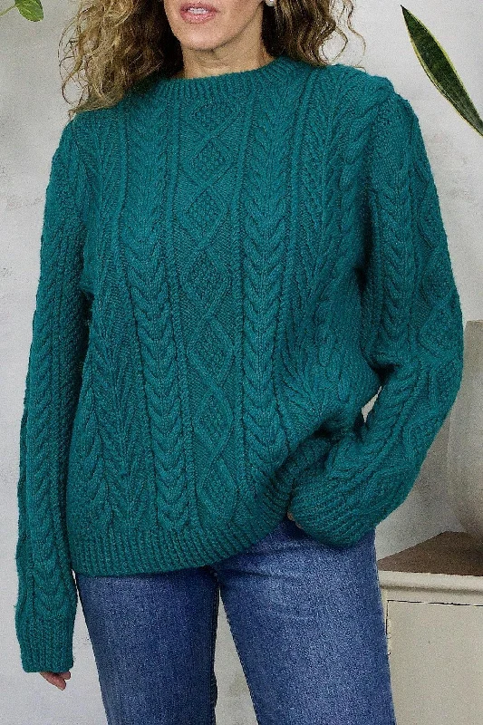 Vintage Handmade Teal Cable Knit Sweater Sweater Knitwear Pullover
