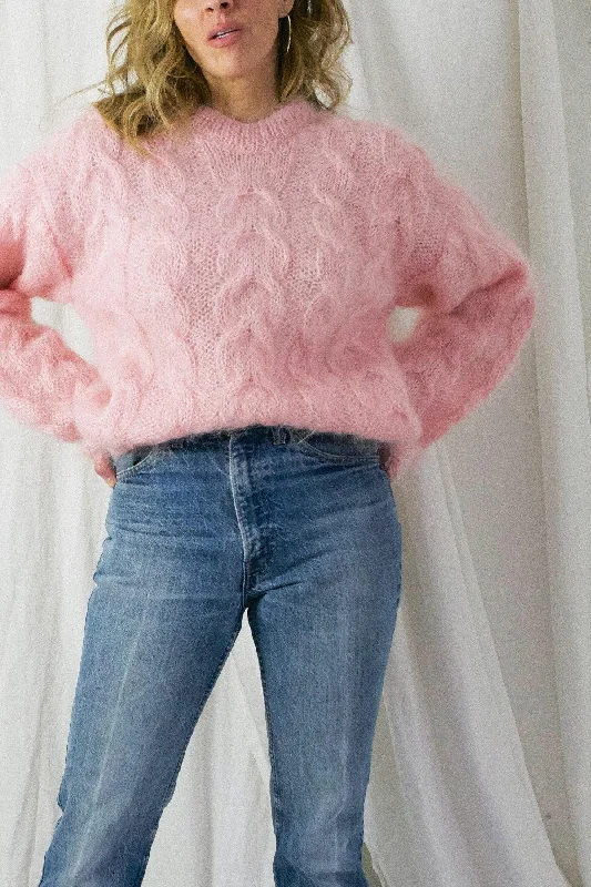 Vintage Pink Fluffy Mohair Sweater Iron Safe Non-Iron Wrinkle Free