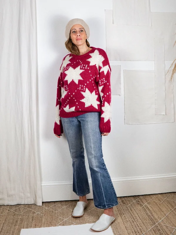 Vintage Raspberry Star Celestial Sweater Toggled Drawstring Belted