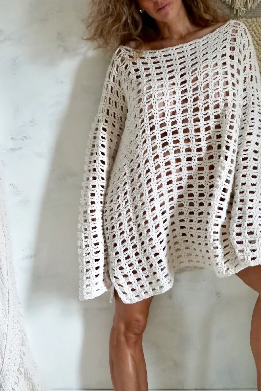 Vintage Slouchy Crochet Fishnet Sweater Beaded Sweater Sequined Faux Fur