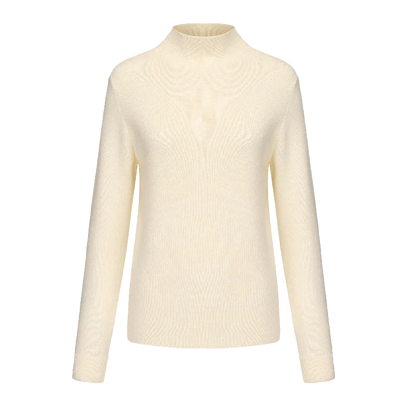 Women's Mock Neck Knitted Sweater Denim Fabric Leather Fabric Suede Fabric