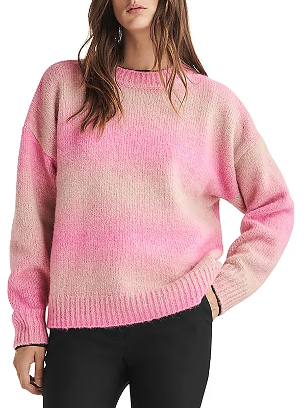 Womens Long Sleeve Ribbed Trim Crewneck Sweater Collared Crew Neck Turtle Neck